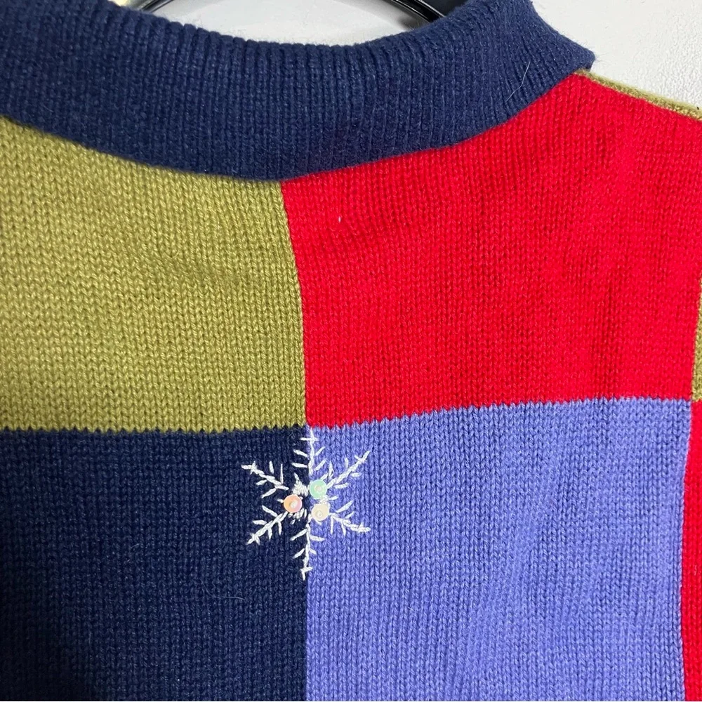 Breckenridge winter scene sweater vest multicolored squares‎ zipper womens large